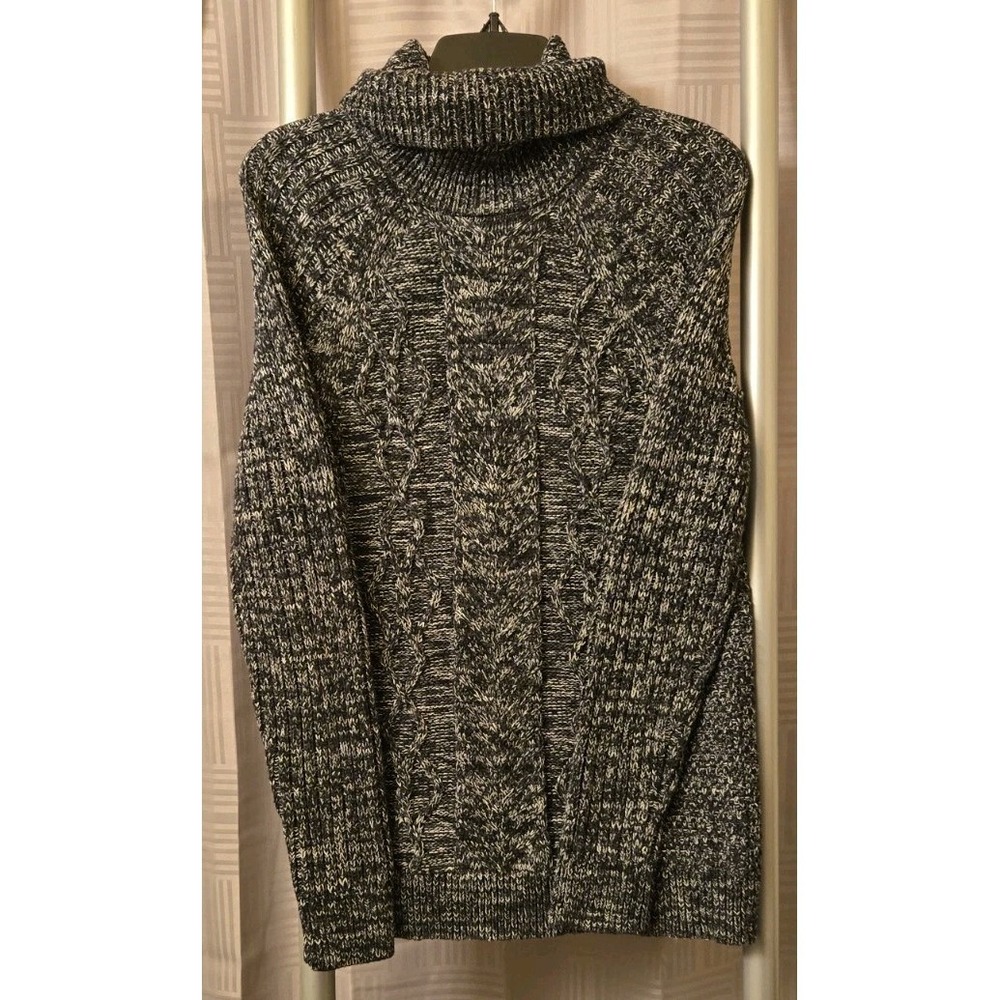 Express Chunky Black &‎ White Marled Cable Knit Turtleneck Sweater Sz S Small